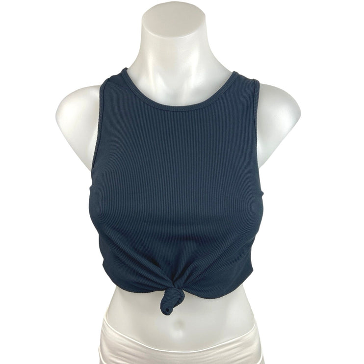 Gap Fit Blue Built In Sports Bra Round Neck Tie Hem Workout Crop Top Size S