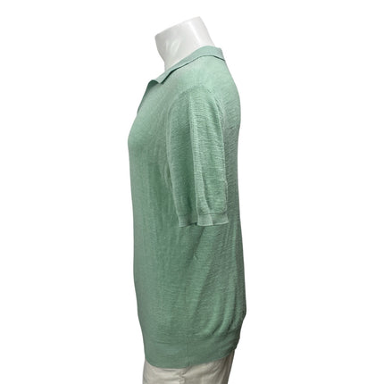 ID Menswear Men's Green Linen Knit Short Sleeve Golf Polo Sweater Top Size L
