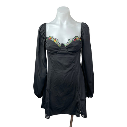 Princess Polly Black Long Sleeve Floral Lace Bustier Mini A Line Dress Size 8