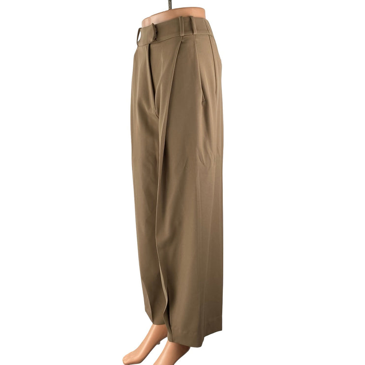 NEW Re ONA Women's Tan Pleated High Rise Straight Curve Trousers Pants Size XS