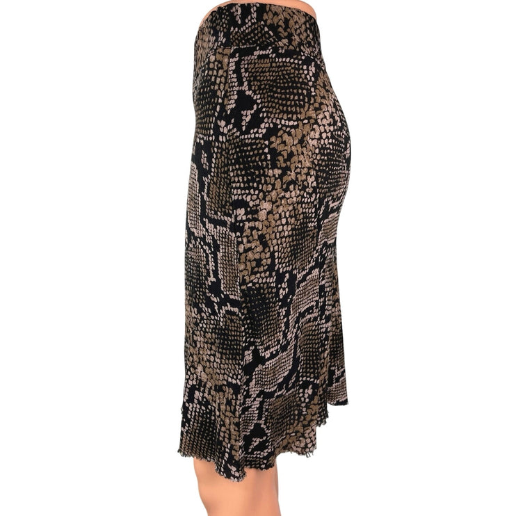 Zara Brown Snake Animal Print High Waist Straight Pencil Knee Length Skirt Sz XS