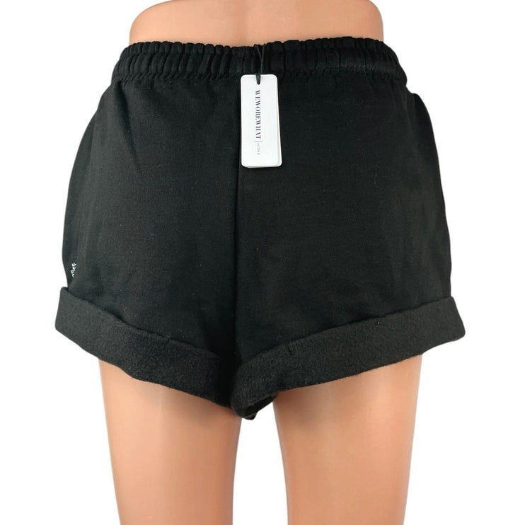 NEW WeWoreWhat Black Drawcord Elastic Waist Cuffed Pull On Sweat Shorts Size S