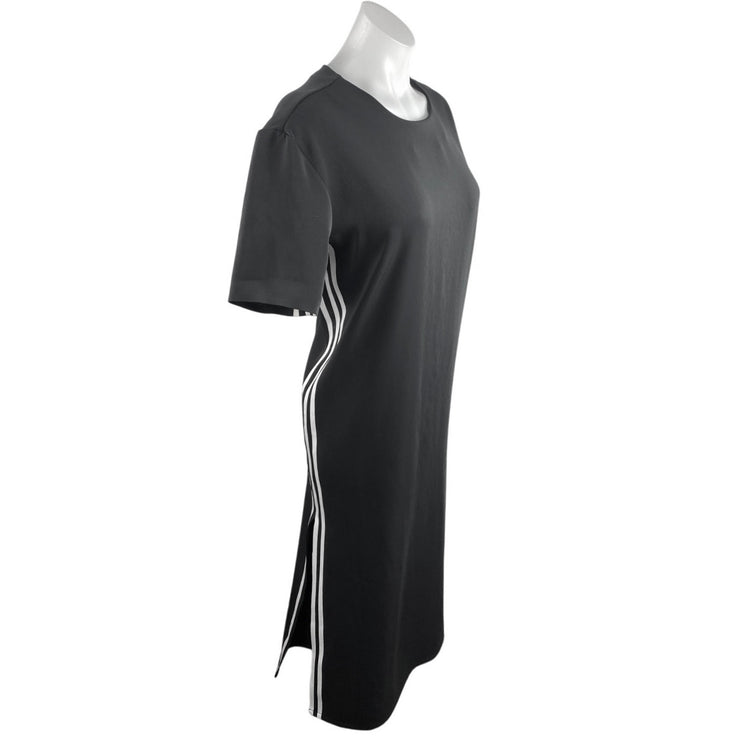 Adidas 3 Stripes Women's Black Short Sleeve Crew Neck Midi Shift Dress Size S