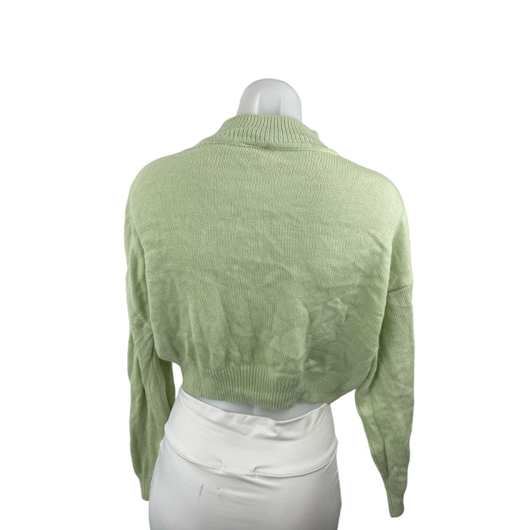 H&M Women's Green Ribbed Knit Long Sleeve Mock Neck Cropped Sweater Top Size S