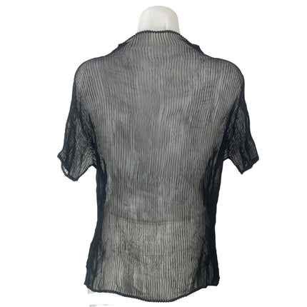 ISSEY MIYAKE Black Short Sleeves Chiffon Pleated Plisse Sheer Tee T-shirt Top M