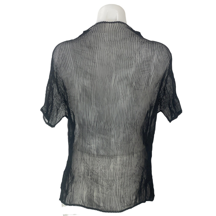 ISSEY MIYAKE Black Short Sleeves Chiffon Pleated Plisse Sheer Tee T-shirt Top M