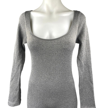 FCT with Love Gray Ribbed Knit Long Sleeve Square Neck One Piece Jumpsuit Size S