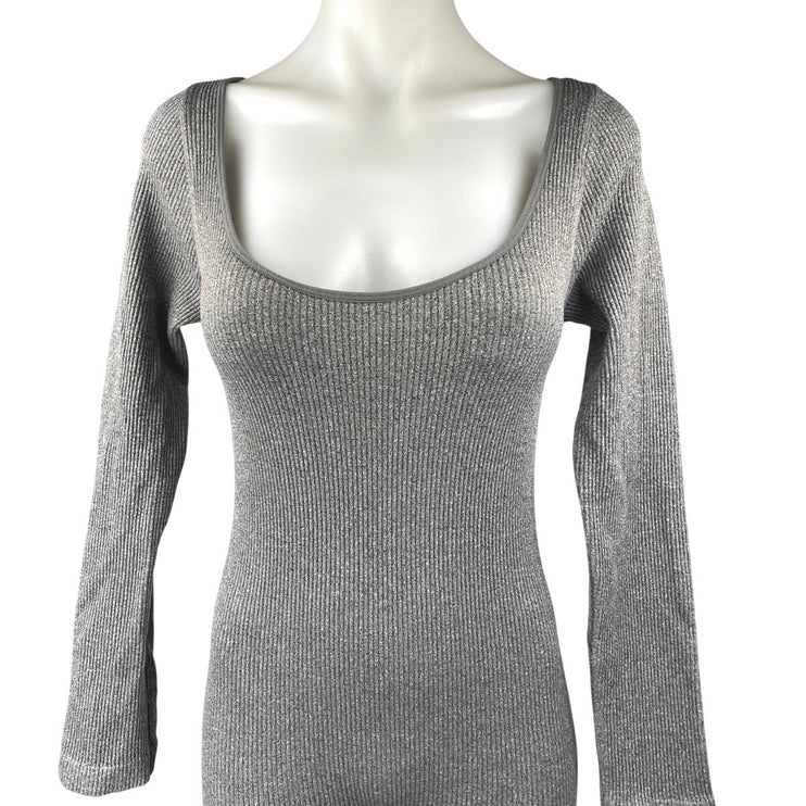 FCT with Love Gray Ribbed Knit Long Sleeve Square Neck One Piece Jumpsuit Size S