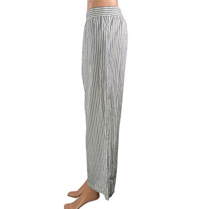 Lioness Womens White Blue Striped High Rise Baggy Wide Leg Trousers Pants Size M