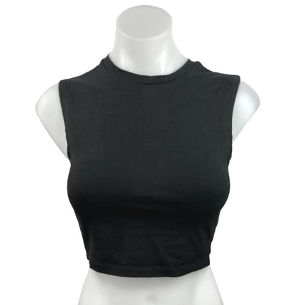 Zara Black Sleeveless Round Neck Knit Pullover Casual Cropped Tank Top Size S