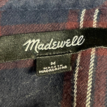 Madewell Women's Blue Plaid Ruffle Yoke Long Sleeve Check Blouse Top Size M