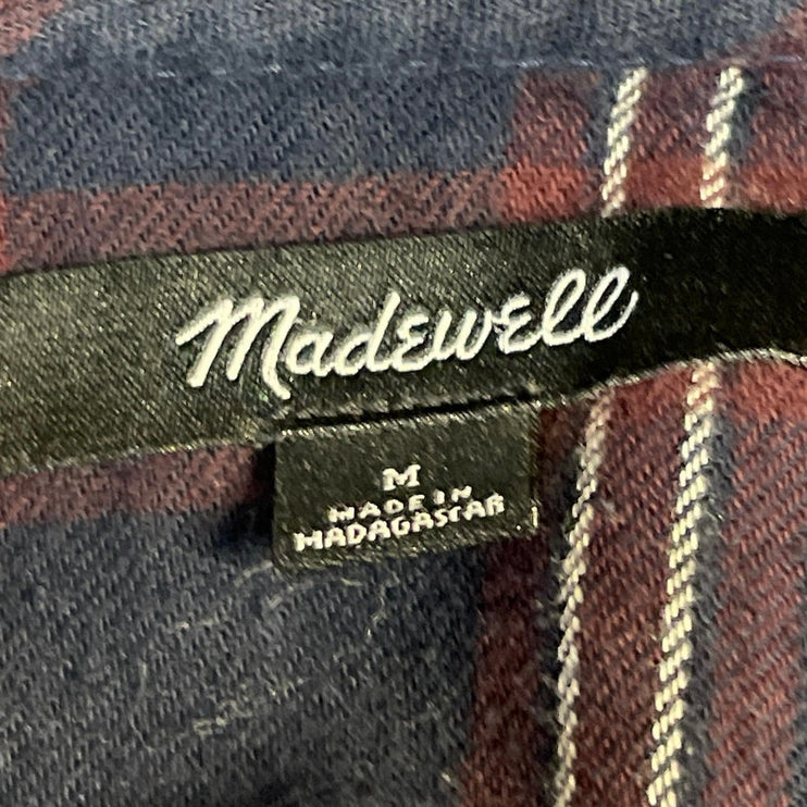 Madewell Women's Blue Plaid Ruffle Yoke Long Sleeve Check Blouse Top Size M
