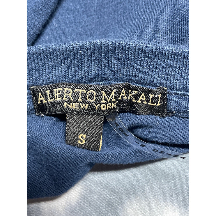 Alberto Makali Women's Blue Tiger Print Short Sleeve Crew T Shirt Tee Top Size S