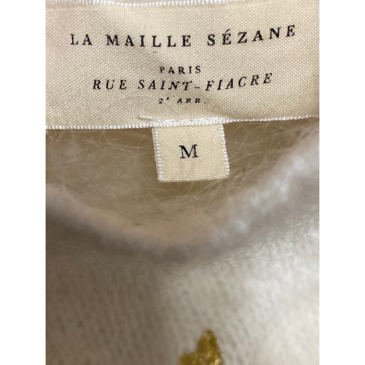 SEZANE Cinta Women's Cream Wool Gold Heart Long Sleeve Sweatshirt Sweater Top M