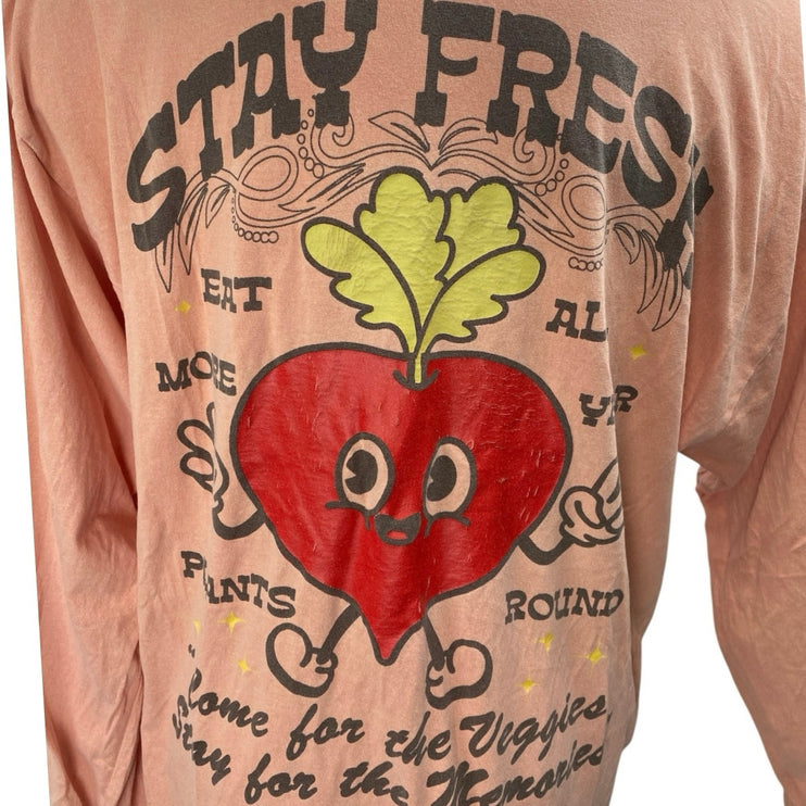 Urban Outfitters Mens Coral Long Sleeve Stay Fresh Veggie T Shirt Tee Top Size L