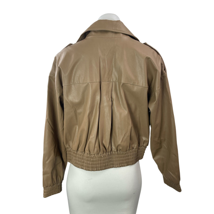 Nonchalant Women's Beige Tan Faux Leather Vegan Full Zip Bomber Jacket Size S