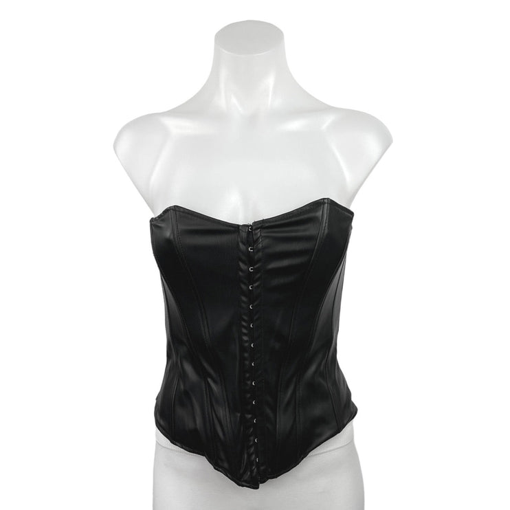 ZARA Women Faux Leather Black Sweetheart Front Hook & Eye Corset Top Size XS