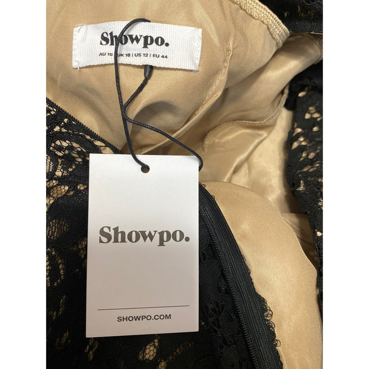 NEW Showpo Ness Women's Black Floral Lace Long Sleeve Mini Flare A-Line Dress 12
