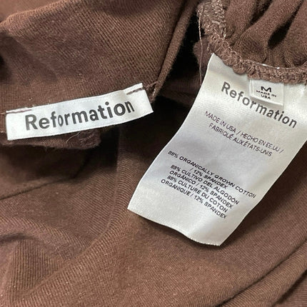Reformation Brown Sleeveless Ruched Shoulder Pads Mock Neck Crop Tank Top Size M