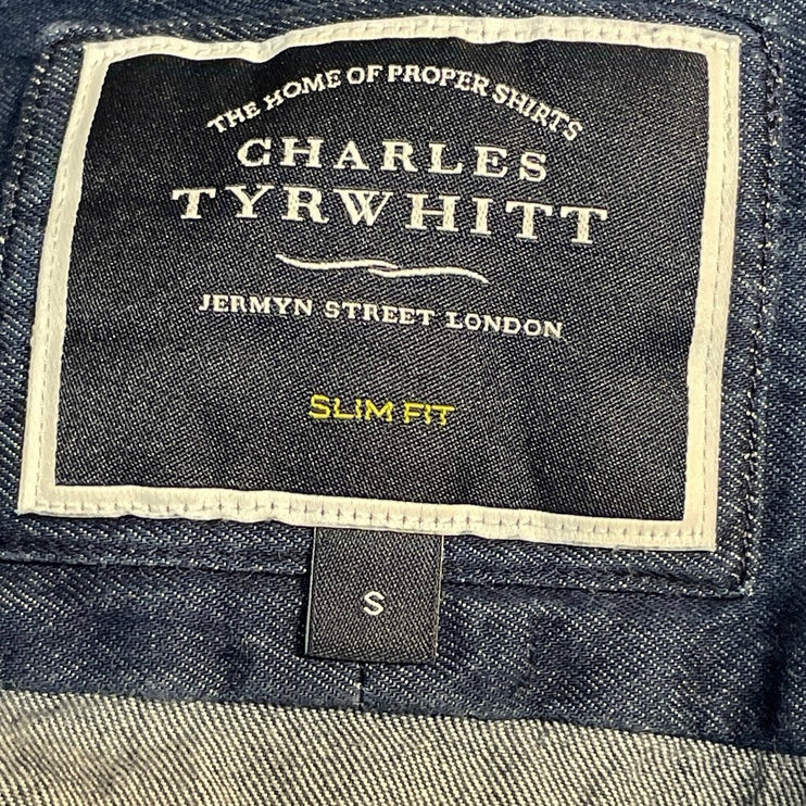Charles Tyrwhitt Men's Blue Chambray Slim Long Sleeve Button Down Shirt Top S