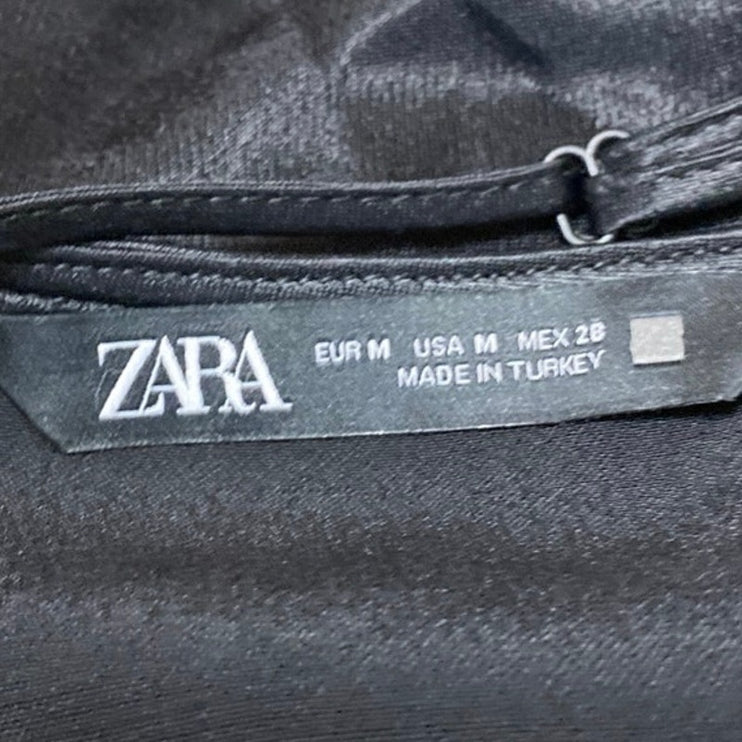 Zara Womens Black Silky Satin Sleeveless Cami Camisole Cowl Neck Crop Tank Top M