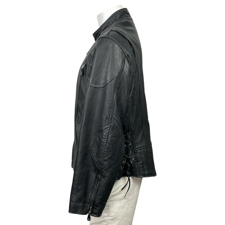 Wilsons Open Road Men's Black Leather Full Zip Moto Biker Coat Jacket Size XL