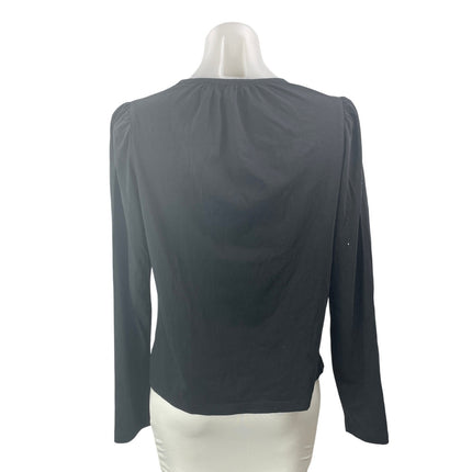 Derek Lam 10 Crosby Women's Black Long Puff Sleeve Crew Neck Blouse Top Size S
