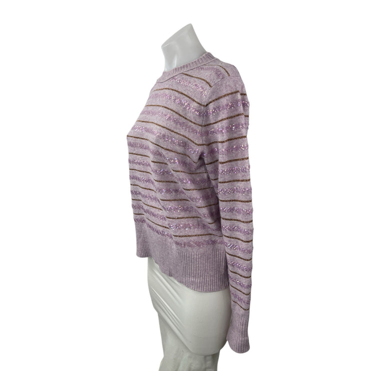 J.Crew Womens Purple Lilac Sequin Striped Knit Long Sleeve Sweater Top Size S