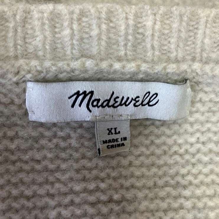 Madewell Beige Merino Wool Cable Knit Crew Neck Long Sleeve Pullover Sweater XL