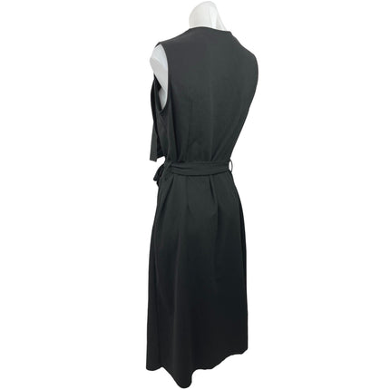 Favlux Fashion Black Sleeveless V Neck Front Bow Tie Wrap Vest Midi Dress Size S