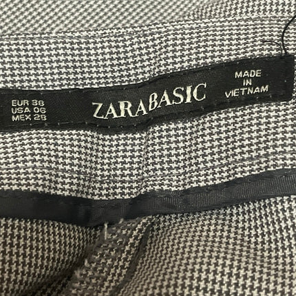 Zara Women's Black White Houndstooth Mid Rise Straight Trousers Dress Pants Sz 6