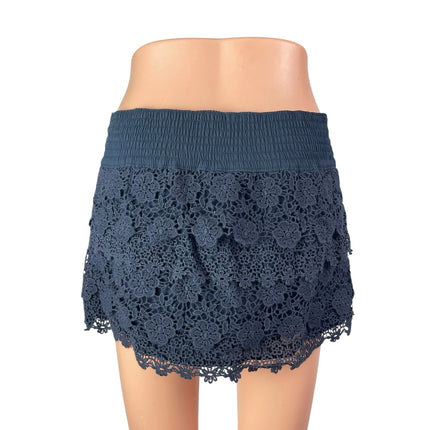 Abercrombie & Fitch Navy Blue Floral Lace Mid Waist Straight Mini Skirt Size S