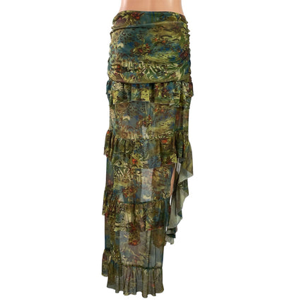 SHEIN BAE Green Leopard Animal Tropical Print Ruffle Asymmetrical Skirt Size M