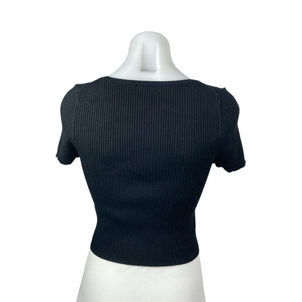 Madewell Women's Black Ribbed Knit Square Neck Sculpt T Shirt Crop Top Size S