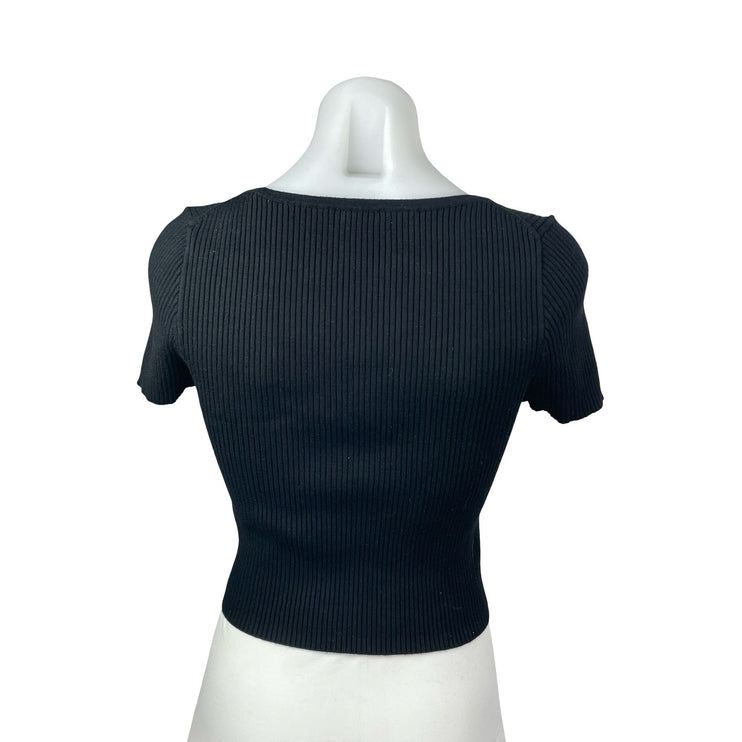 Madewell Women's Black Ribbed Knit Square Neck Sculpt T Shirt Crop Top Size S