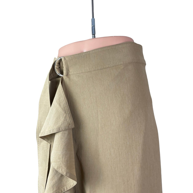 A.L.C. Pierre Womens Khaki Ruffled Belted High Rise Midi High Low A-Line Skirt 4