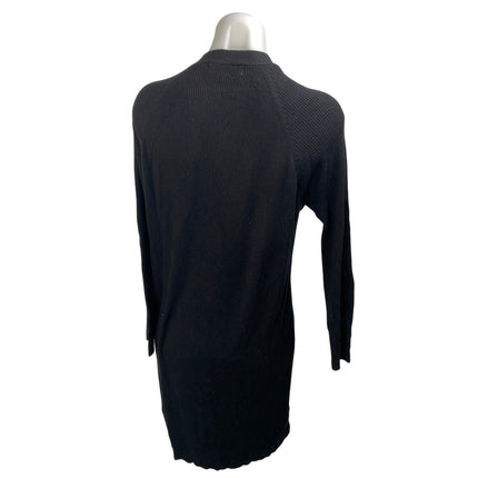 MNG Mango Black Long Sleeve Ribbed Knit Button Up Long Cardigan Sweater Size L