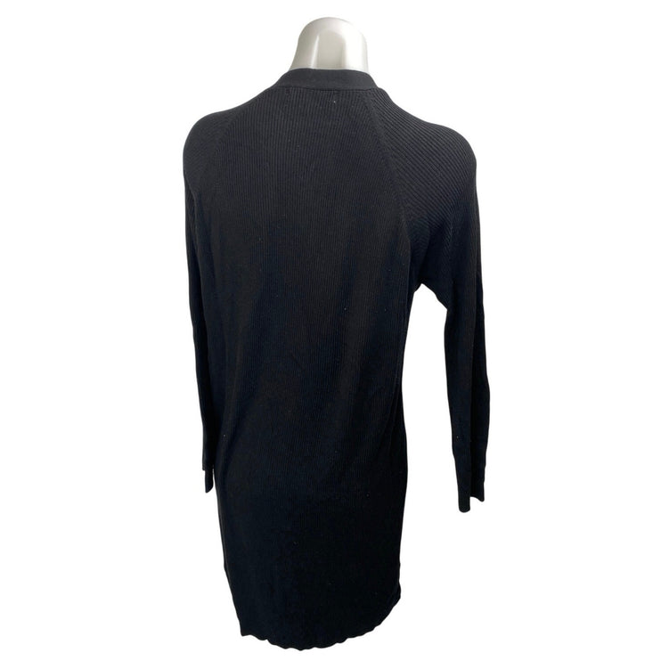 MNG Mango Black Long Sleeve Ribbed Knit Button Up Long Cardigan Sweater Size L