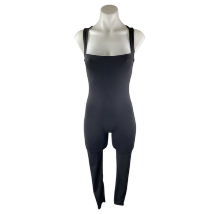 Qinsen Women's Black Sleeveless Square Neck Skinny Activewear Yoga Jumpsuit Sz S