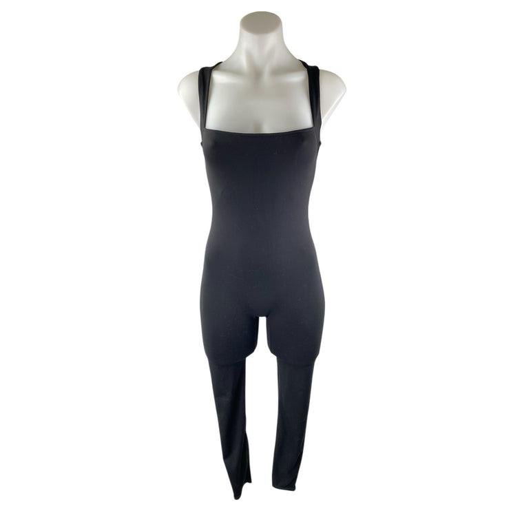 Qinsen Women's Black Sleeveless Square Neck Skinny Activewear Yoga Jumpsuit Sz S
