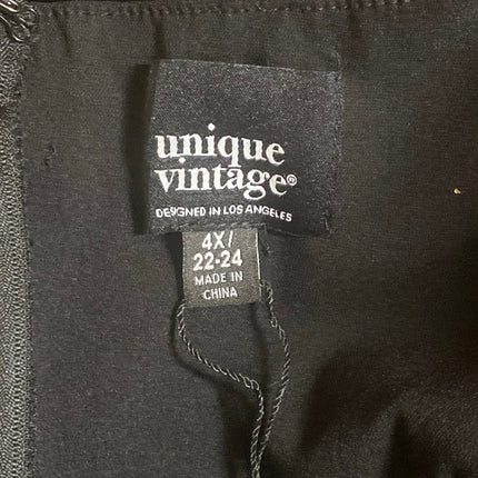 Unique Vintage Black Sweetheart Cap Sleeve Pleated Midi Flare A-Line Dress Sz 4X