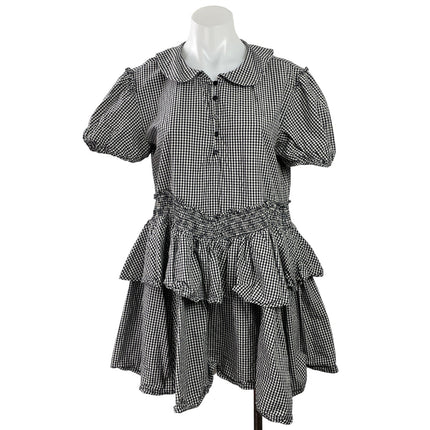 Urban Outfitters Claire Black Gingham Check Short Sleeve Babydoll Mini Dress M