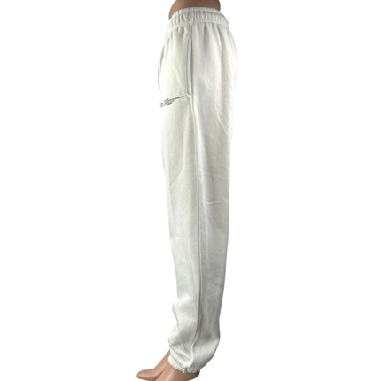 Boohoo White Fleece Drawstring Elastic Waist Tapered Leg Trousers Jogger Pants M