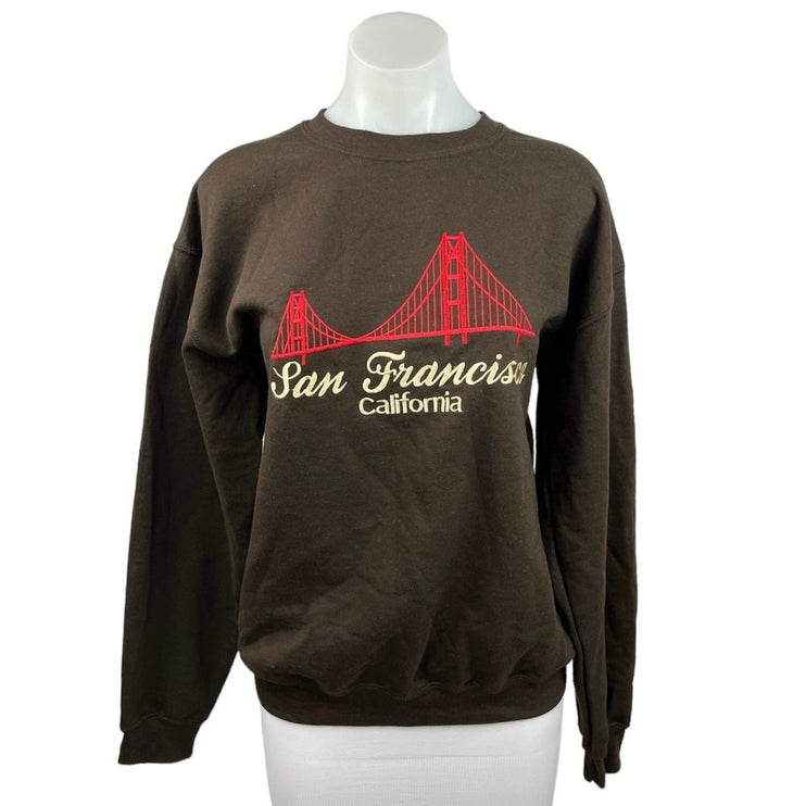 Gildan Women San Francisco Print Brown Crew Neck Long Sleeve Sweatshirt Top M