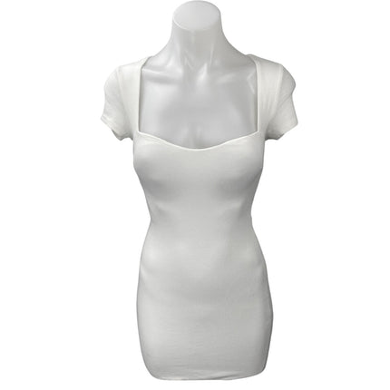 Princess Polly White Short Sleeve Knit Tie Back Cutout Mini Bodycon Dress Size 0