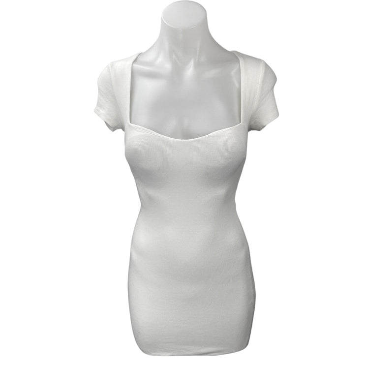 Princess Polly White Short Sleeve Knit Tie Back Cutout Mini Bodycon Dress Size 0