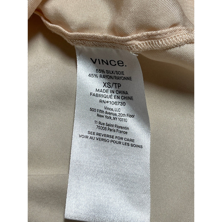 Vince Women's Orange Silk Collared Short Sleeve Button Down Shirt Blouse Top XS