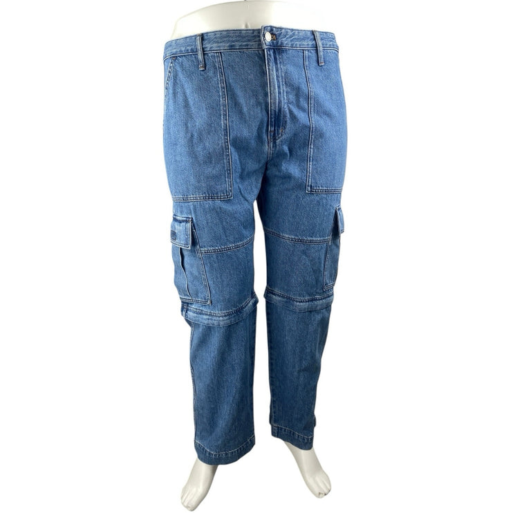 Madewell Women's Blue High Waisted Straight Leg Cargo Denim Jeans Size 33