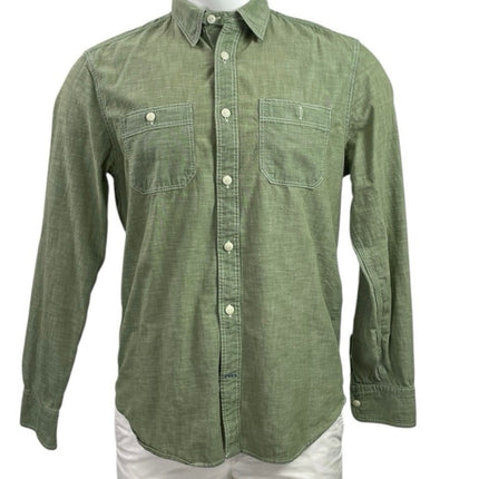 GAP 1960 Icon Worker Green Chambray Collared Long Sleeve Button Down Shirt Top M