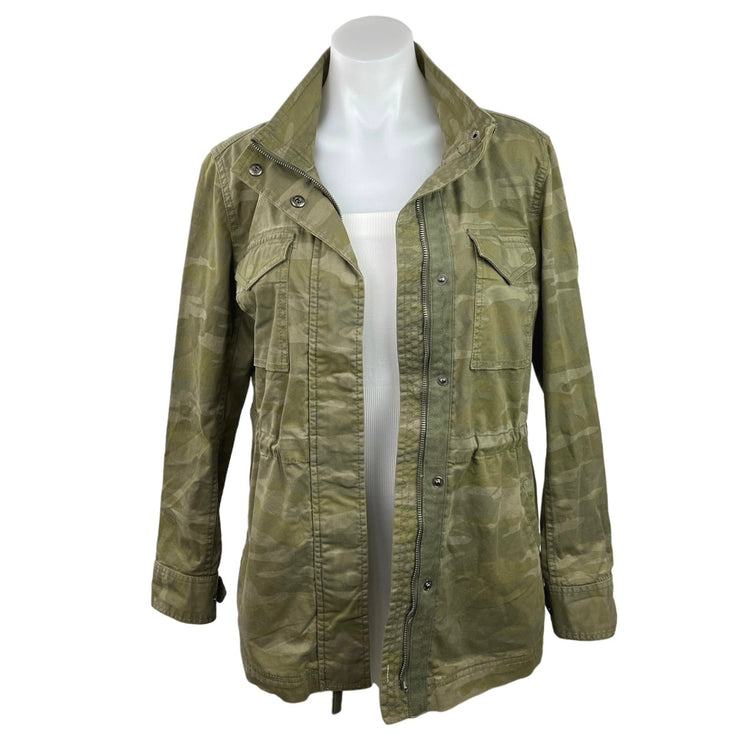 Style&Co Green Camouflage Zip Up Snap Button Pockets Utility Outdoor Jacket Sz S